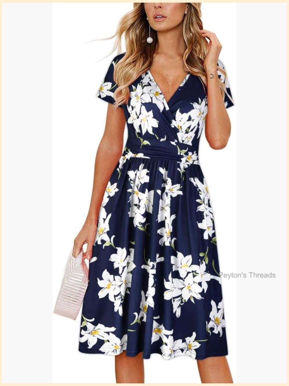 Wrap V Neck A Line Midi Dress with Pockets